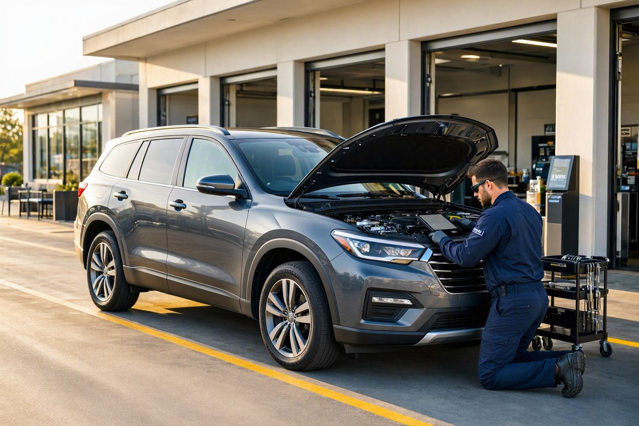 Drive-thru service bay comparing Jiffy Lube and Valvoline oil change facilities
